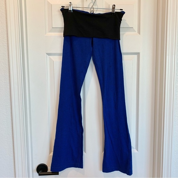 Express Pants - Express Cobalt Blue Black Marled Foldover Wide Waistband Bootcut Yoga Pants